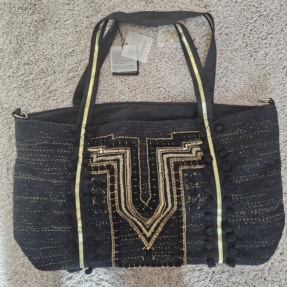 Chic Black and Gold Embellished Shoulder Bag